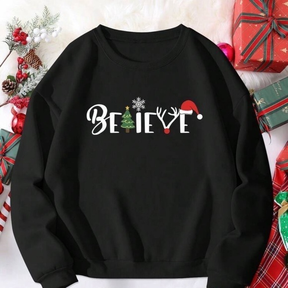 Christmas Sweatshirts! Believe Holiday Sweatshirt - Picture 3 of 4